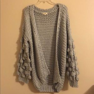 Gray Pom-Pom Sleeved Cardigan